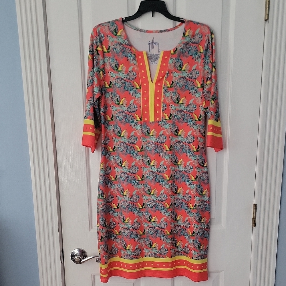 Guy Harvey Dress Swim Cover Tropical Parrot Small S